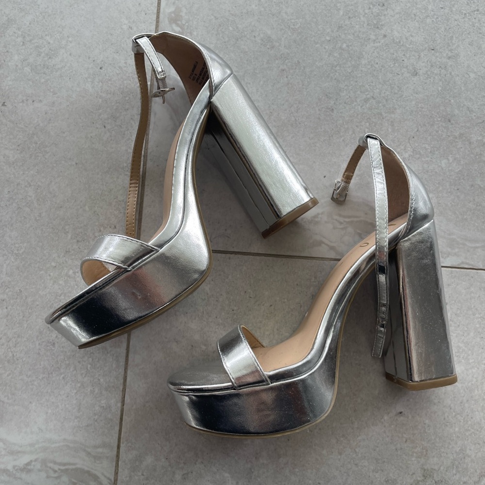 Silver Platform Block Heel